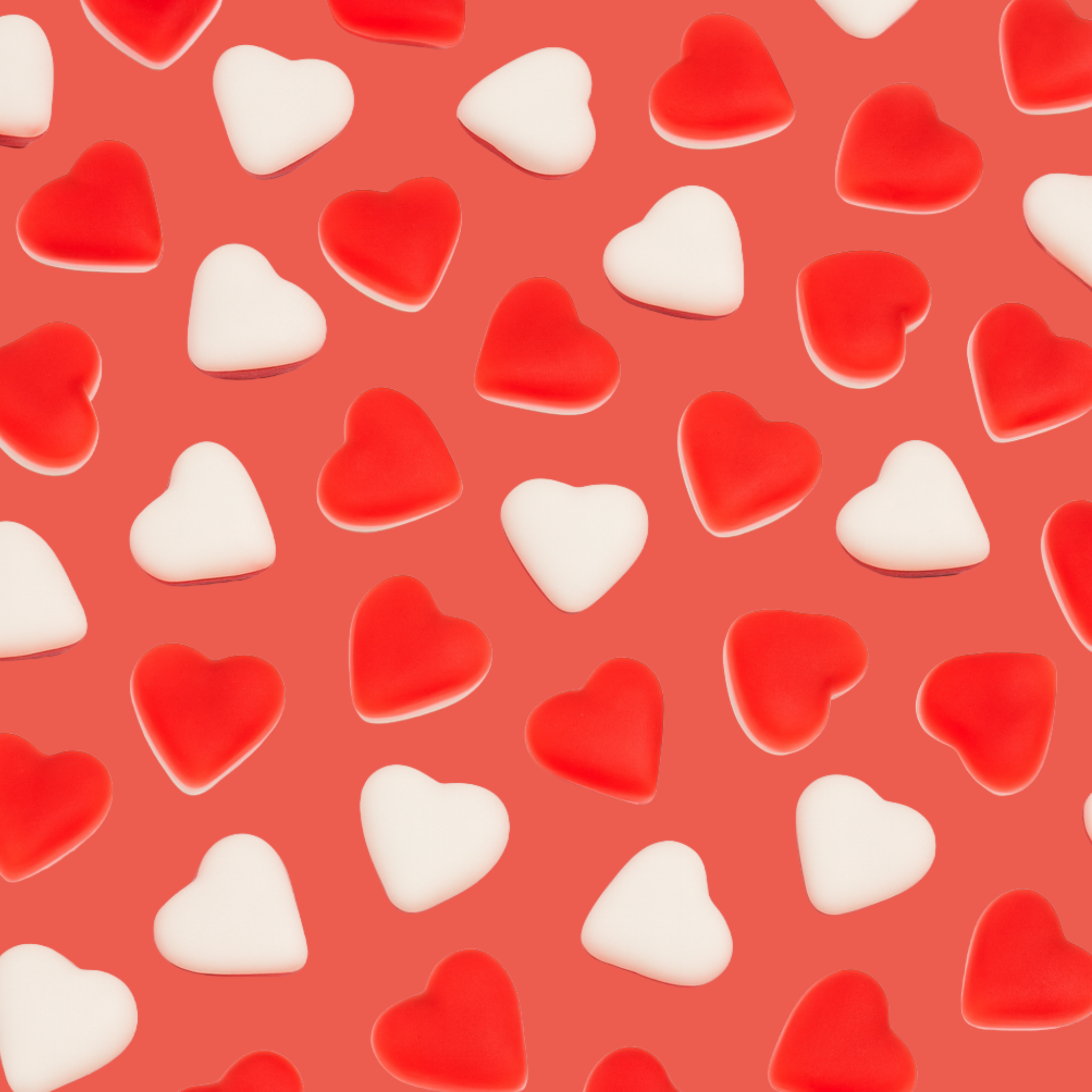 Halal heart throbs on a red background.