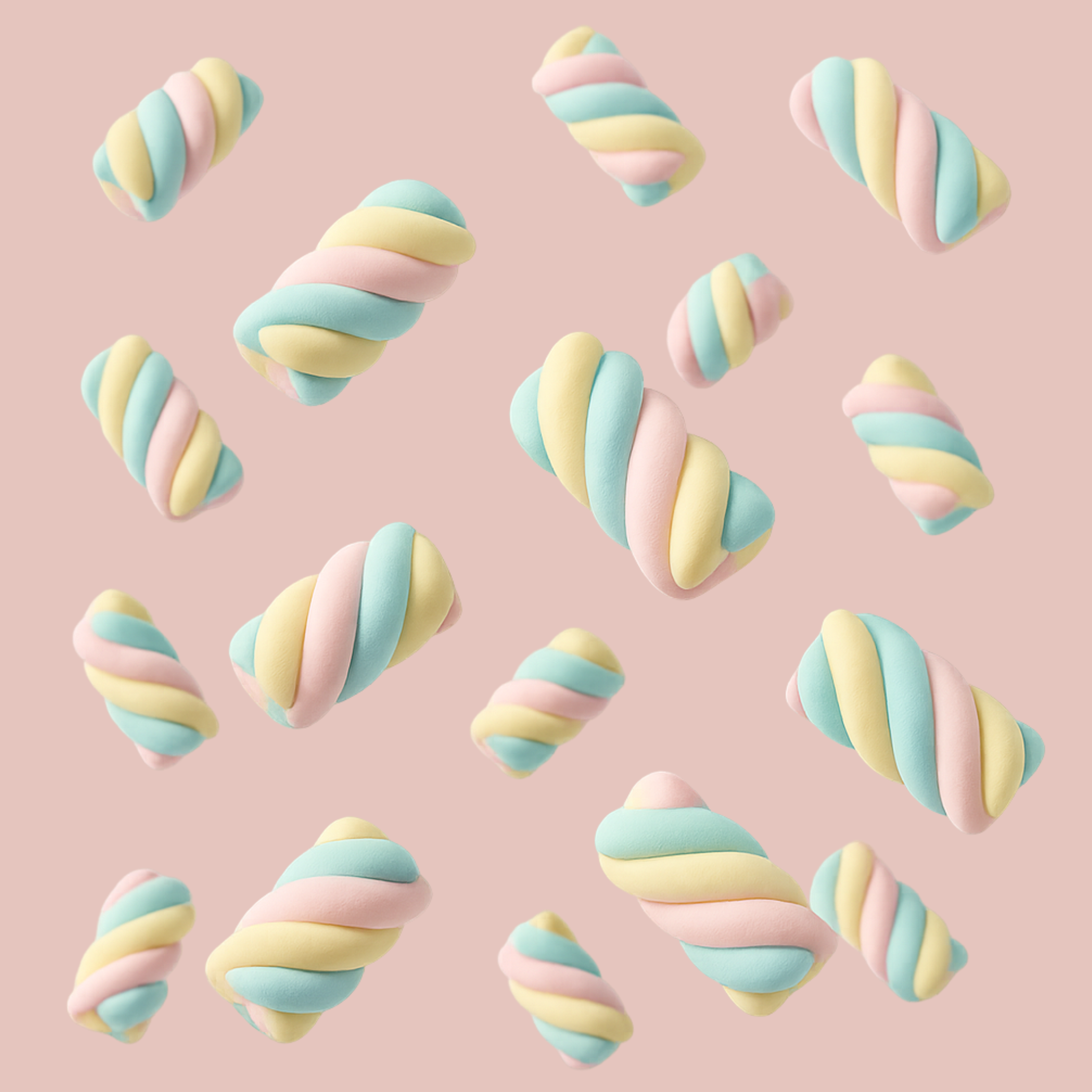 Marshmallow twists on a baby pink background.