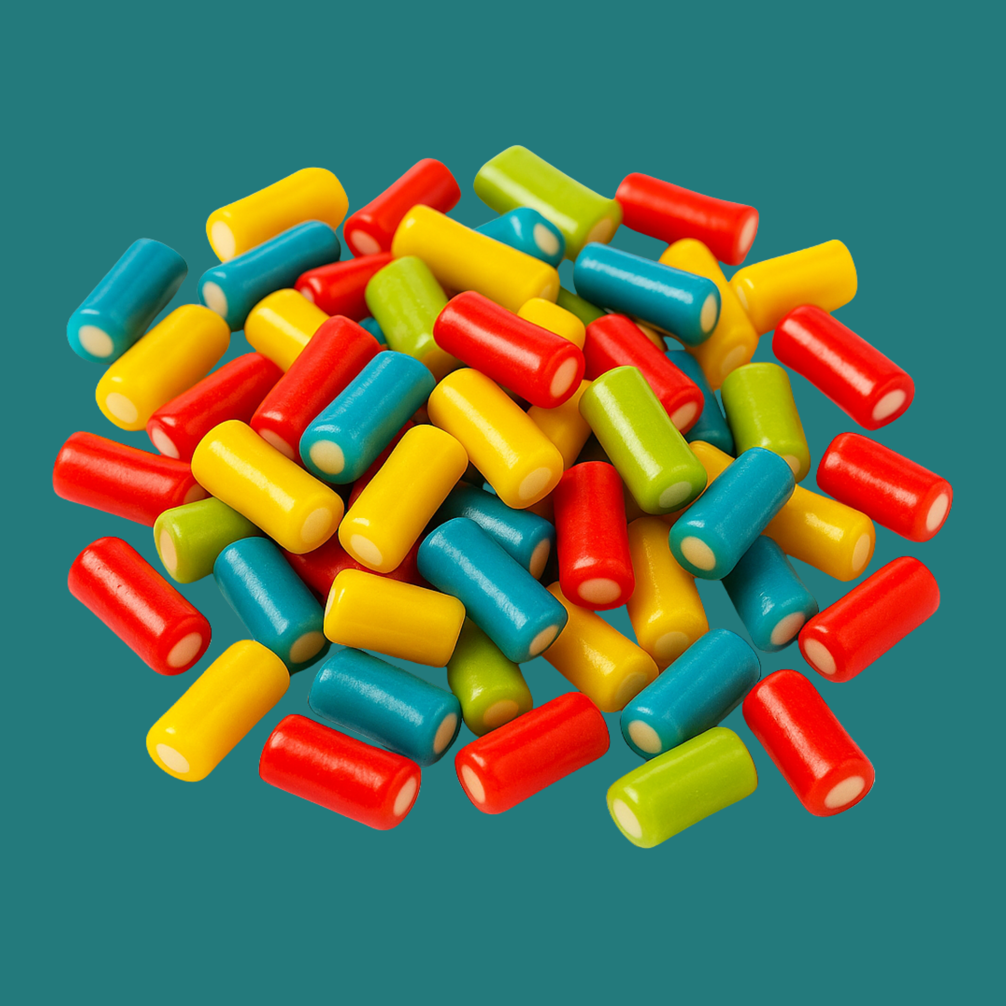 Mini halal sweet pencils in a pile.