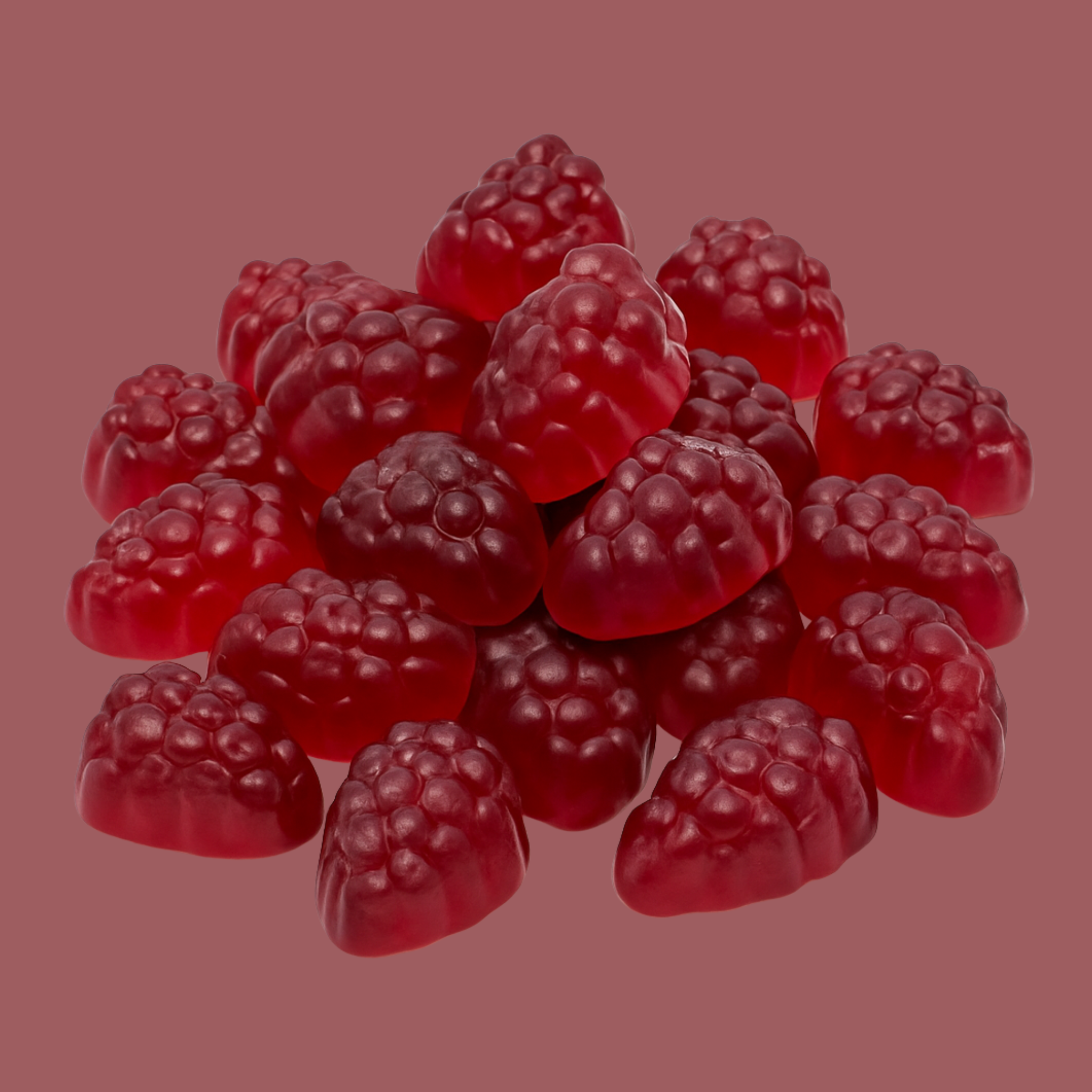 halal juicy berries against a pale red background.