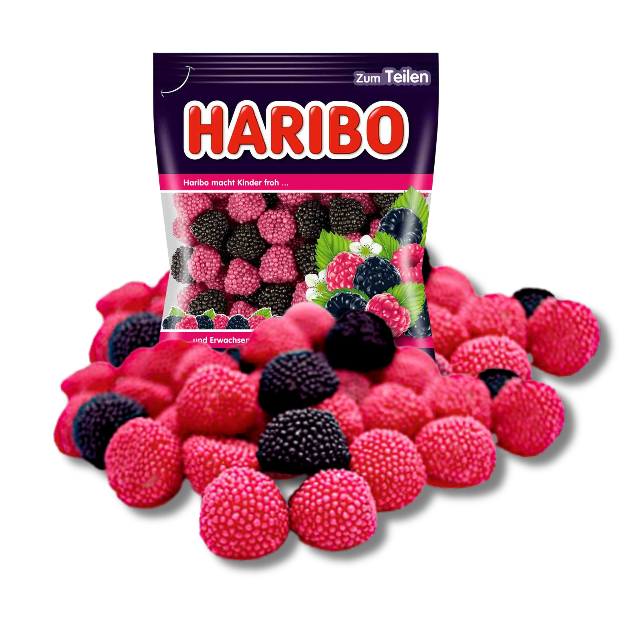 Halal haribo berries surrounded by juicy berries