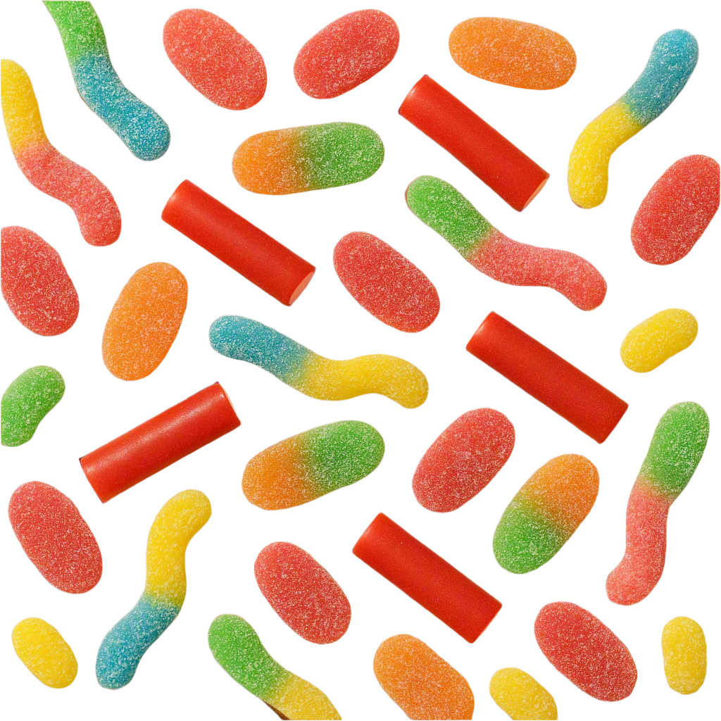 selection of halal sweets scattered.